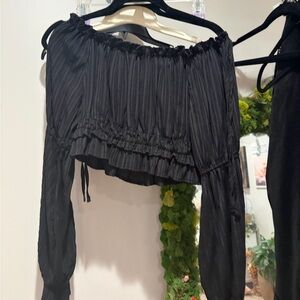 Elegant Black Off-Shoulder Top bubble sleeve